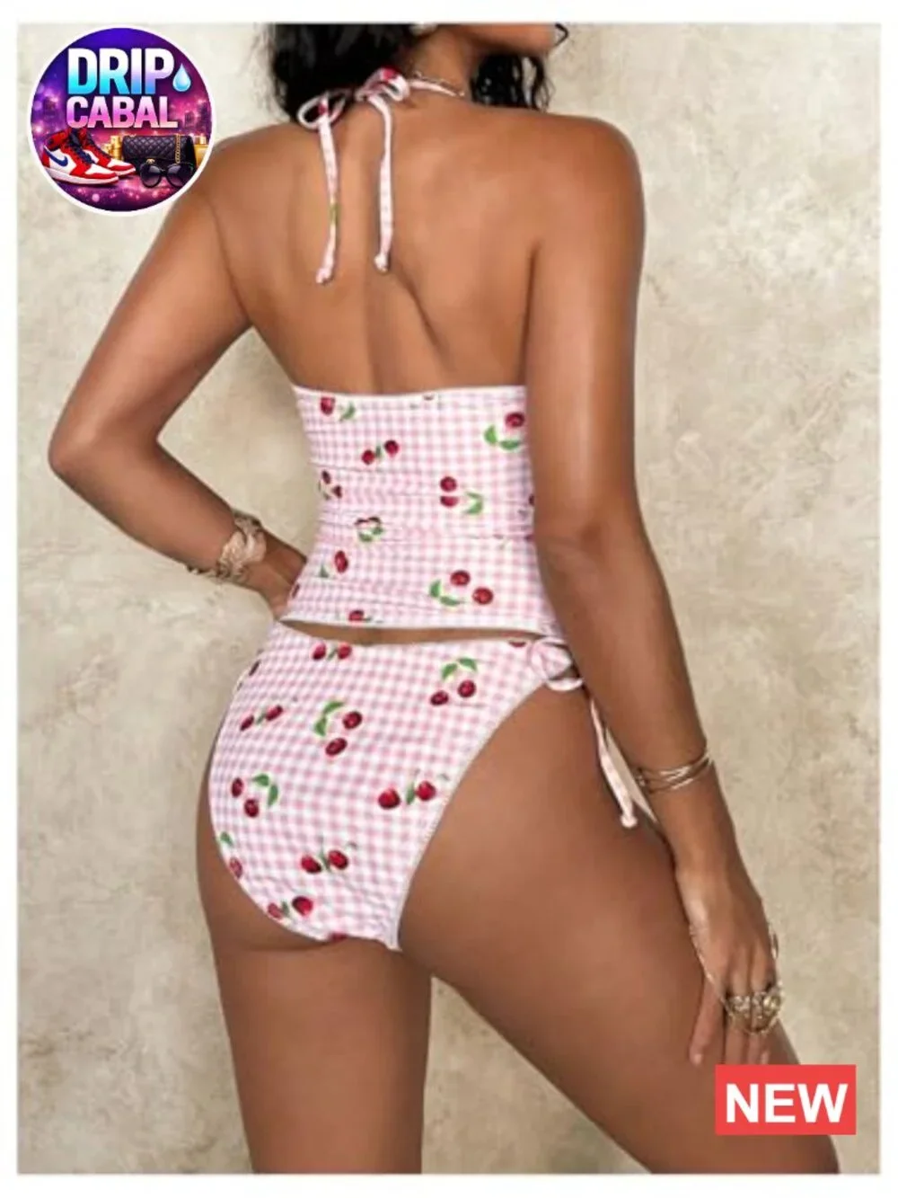 Gingham Bow Halter Neck High Waisted Tankini Swimwear Set